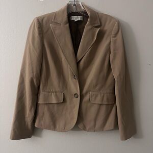 Petite Sophisticate Stretch Beige Blazer with Shoulder Pads